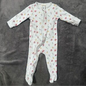 Rabbit + Bear Floral Footie Sleeper 6-9mo *100% Organic Cotton*